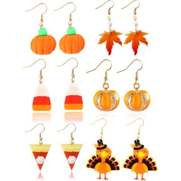 Thanksgiving Fall Earrings: Maple Leaf, Candy Corn, Turkey & Pumpkin Designs - Picture 1 of 7